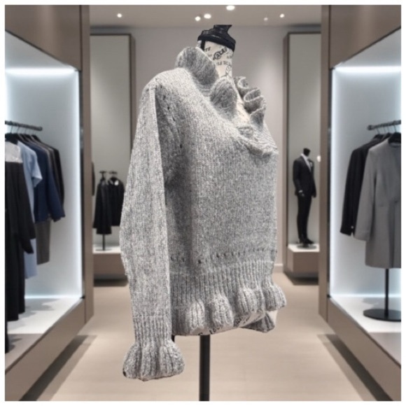 Chicwish Women's V-Neck Sweater with Ruffle Trim. Gray. Small - Picture 3 of 15